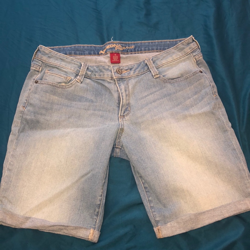 light blue jean bermuda shorts